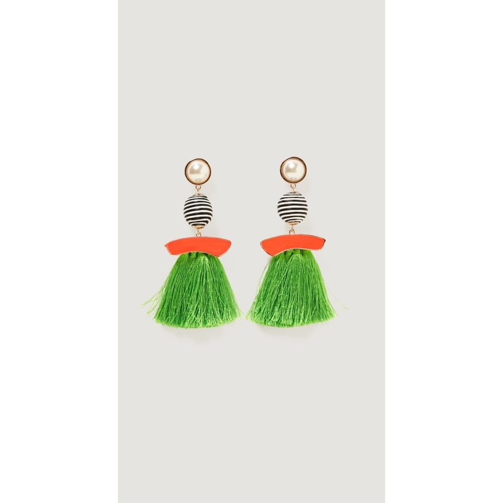 ZARA Abstract Tassel Drop Earrings Faux Pearl Striped Geometric Green Orange NEW